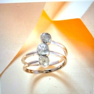 Polki Diamond Open Split Shank Trio Ring IN Platinum Over Sterling Silver 0.50ct